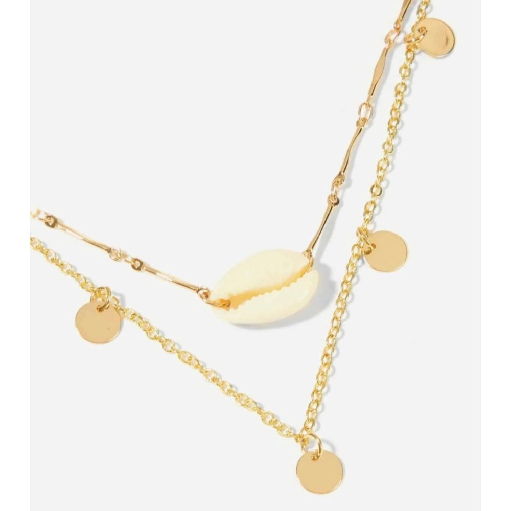 Slim Gold Layered Choker Shell Charm Necklace NWT - Picture 5 of 5